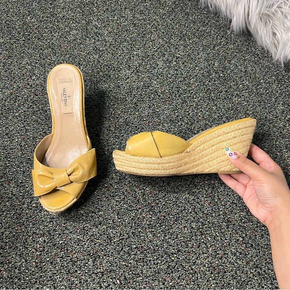 VALENTINO Mustard Yellow Bow Espadrilles Wedge Sandal Platform Shoe US 6.5 EU 37 - Picture 11 of 16
